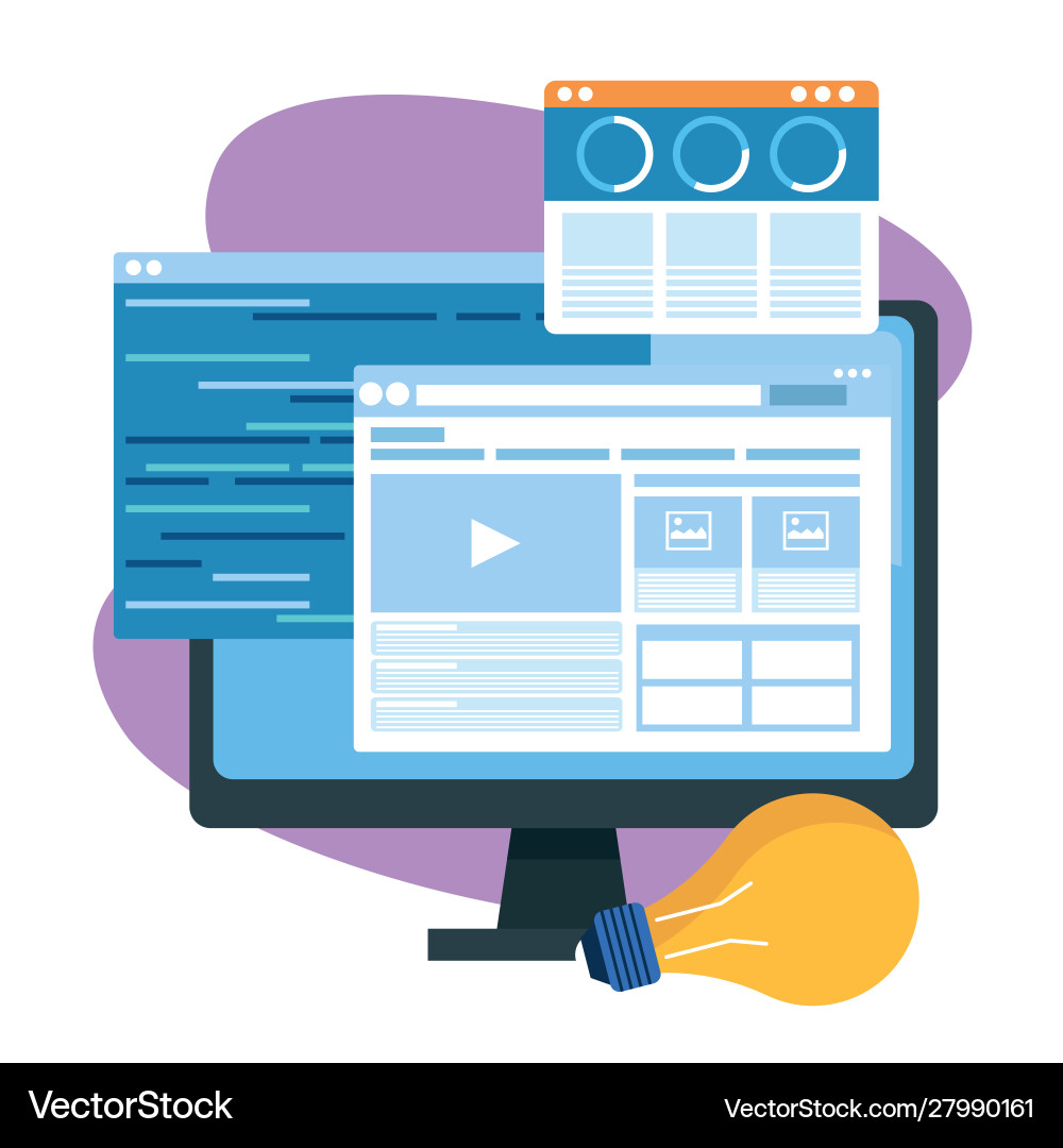 Computer with web windows and light bulb Computer with web windows and light bulb vector image
