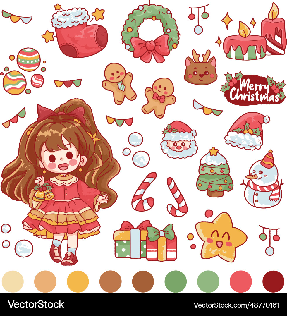 Free hand drawn christmas element collect vector image