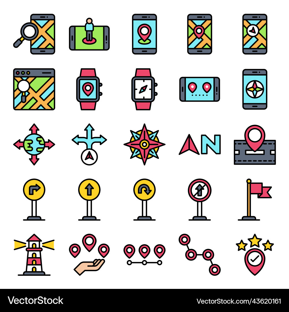 Location map and navigation filled icon set 4 Vector Image