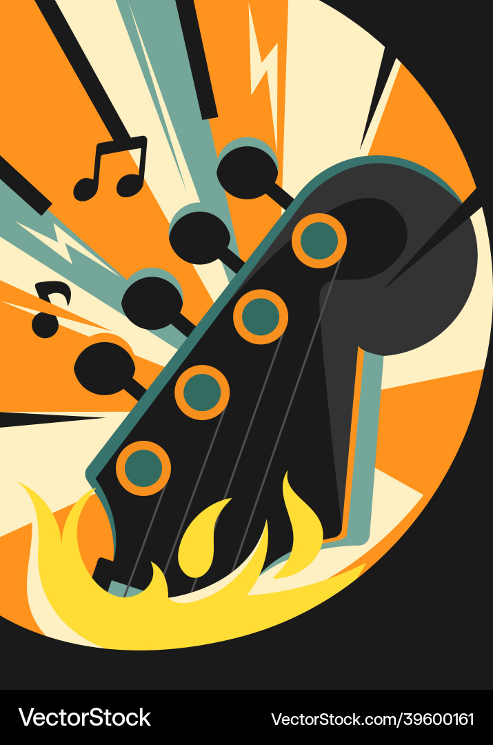 Rockmusik Poster mit Gitarre auf Feuer Rockmusik Poster mit Gitarre auf Feuer vektorbild