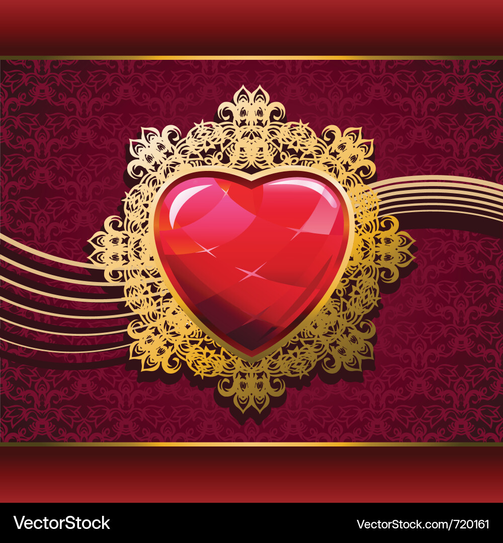 Ruby Heart in Golden Frame Vector Image