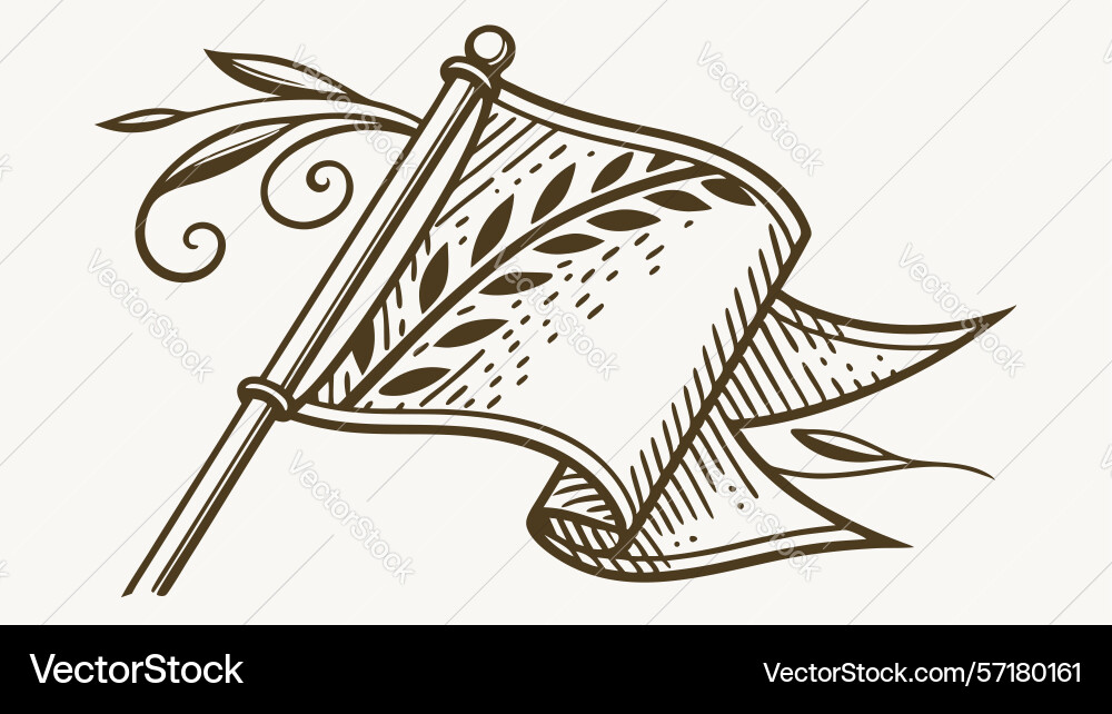 Rustic vintage flag with leaf branch design Vector Image