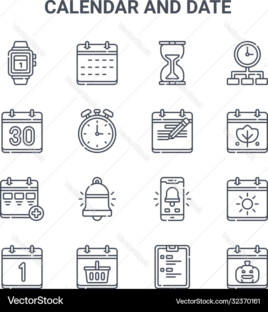 Set 16 calendar and date concept line icons Set 16 calendar and date concept line icons vector image
