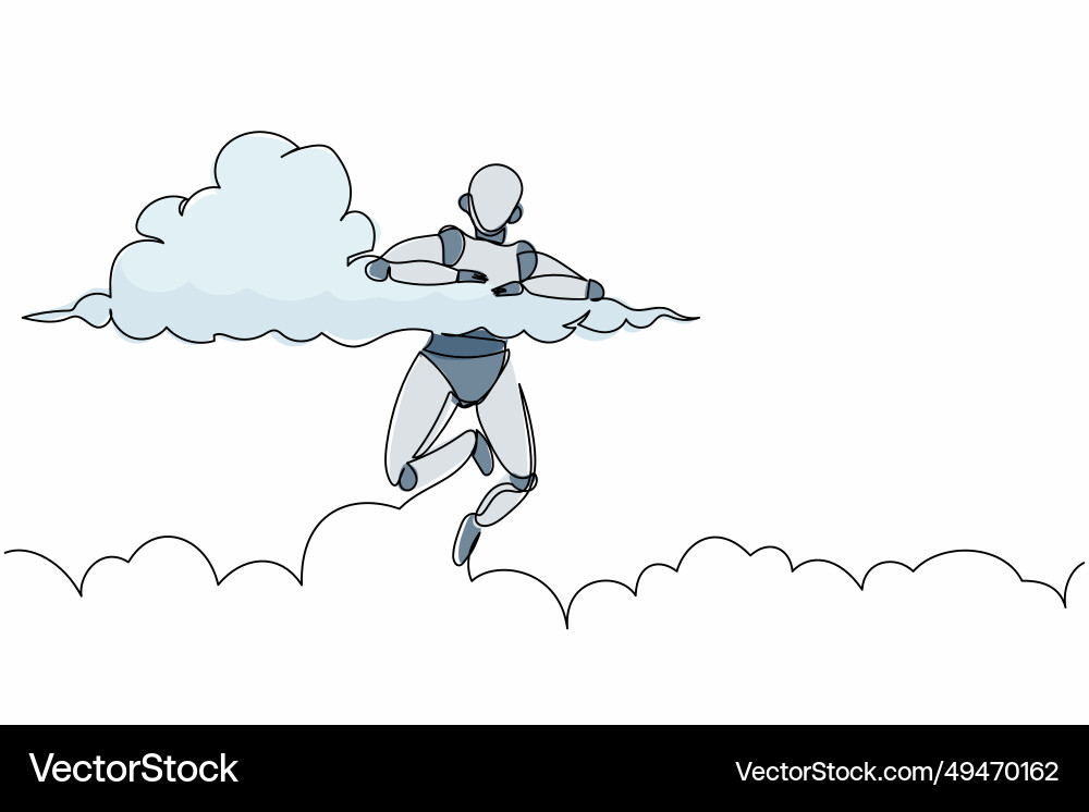 Continuous one line drawing robot hang in clouds Continuous one line drawing robot hang in clouds Vector Image