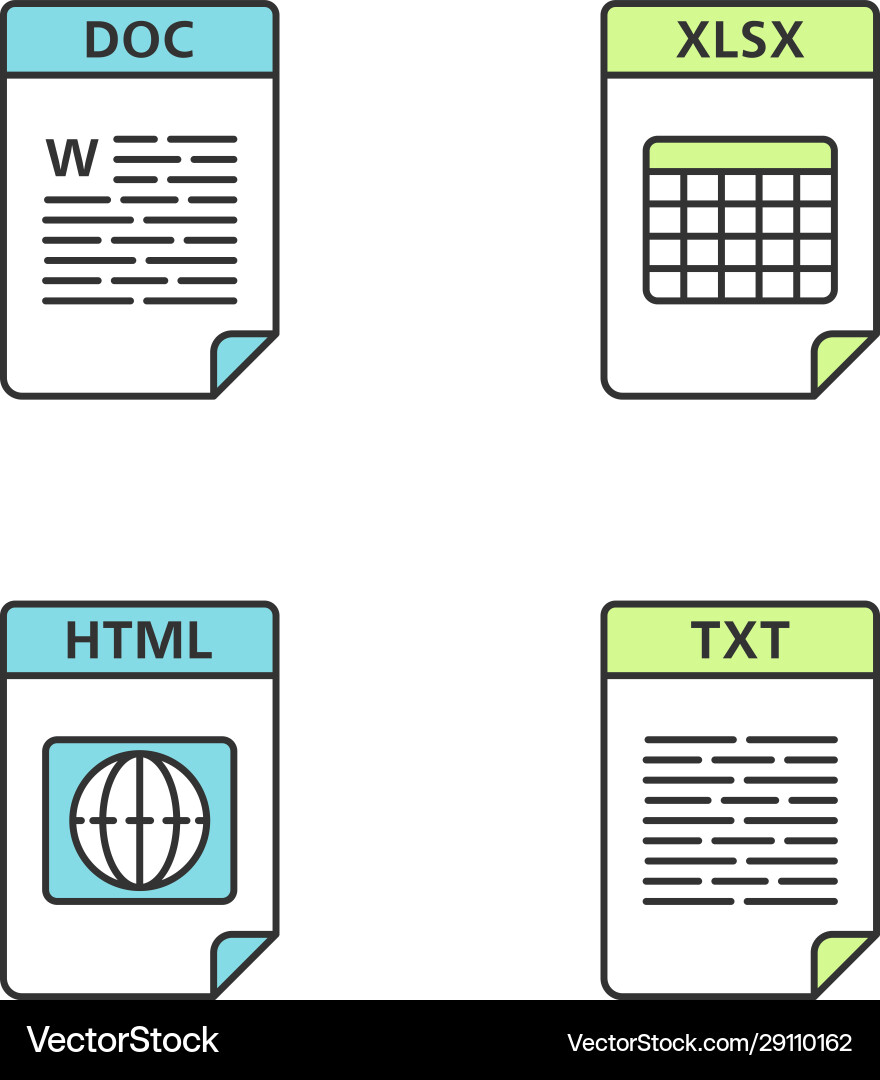 Dateien Format Farbsymbole setzen Text Web und Daten Dateien Format Farbsymbole setzen Text Web und Daten vektorbild