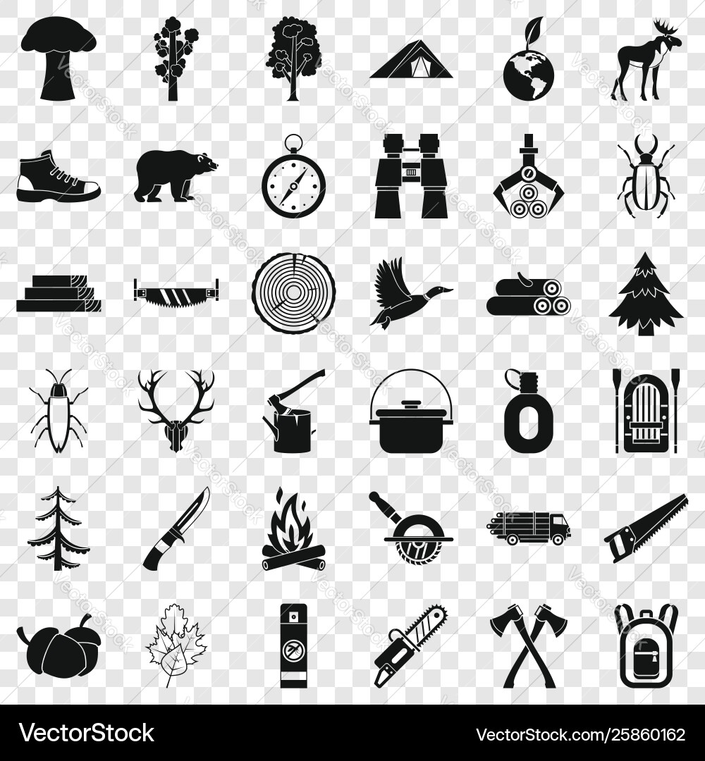 Forest icons set simple style Forest icons set simple style vector image