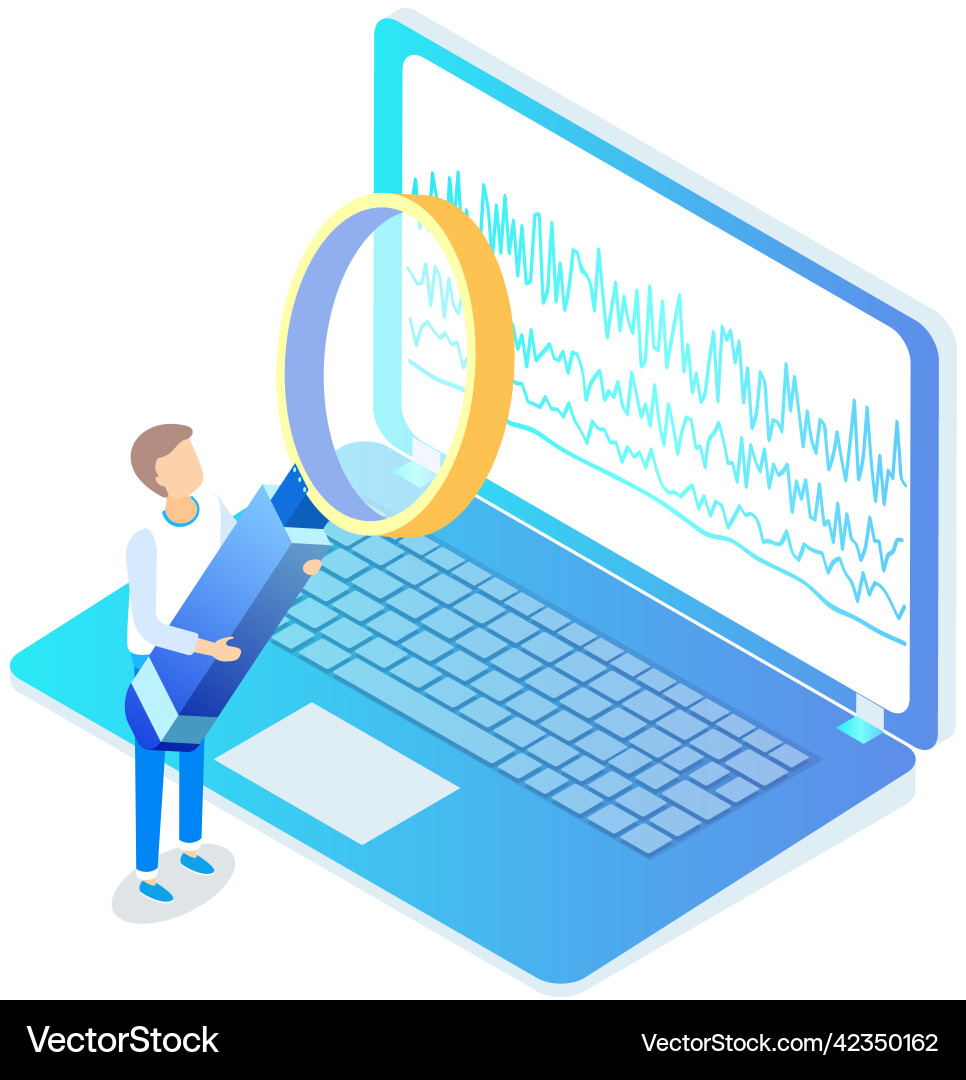 Man analyses digital report with data statistical Man analyses digital report with data statistical vector image