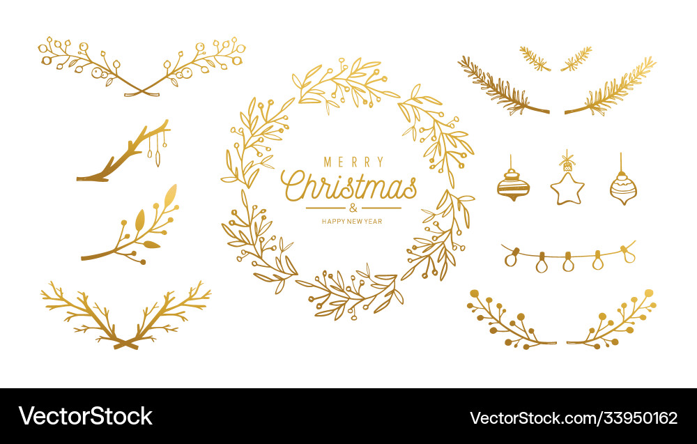 Merry christmas hand drawn decoration set vector image