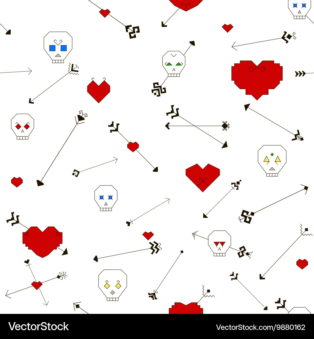 Seamless pattern with stylized skull heart and arr vector image