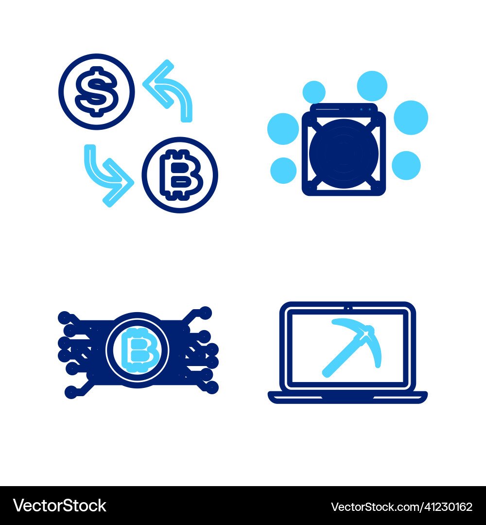 Set line mining with laptop and pickaxe Set line mining with laptop and pickaxe vector image