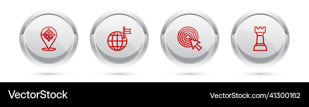 Set line target planet with flag arrow and chess vector image