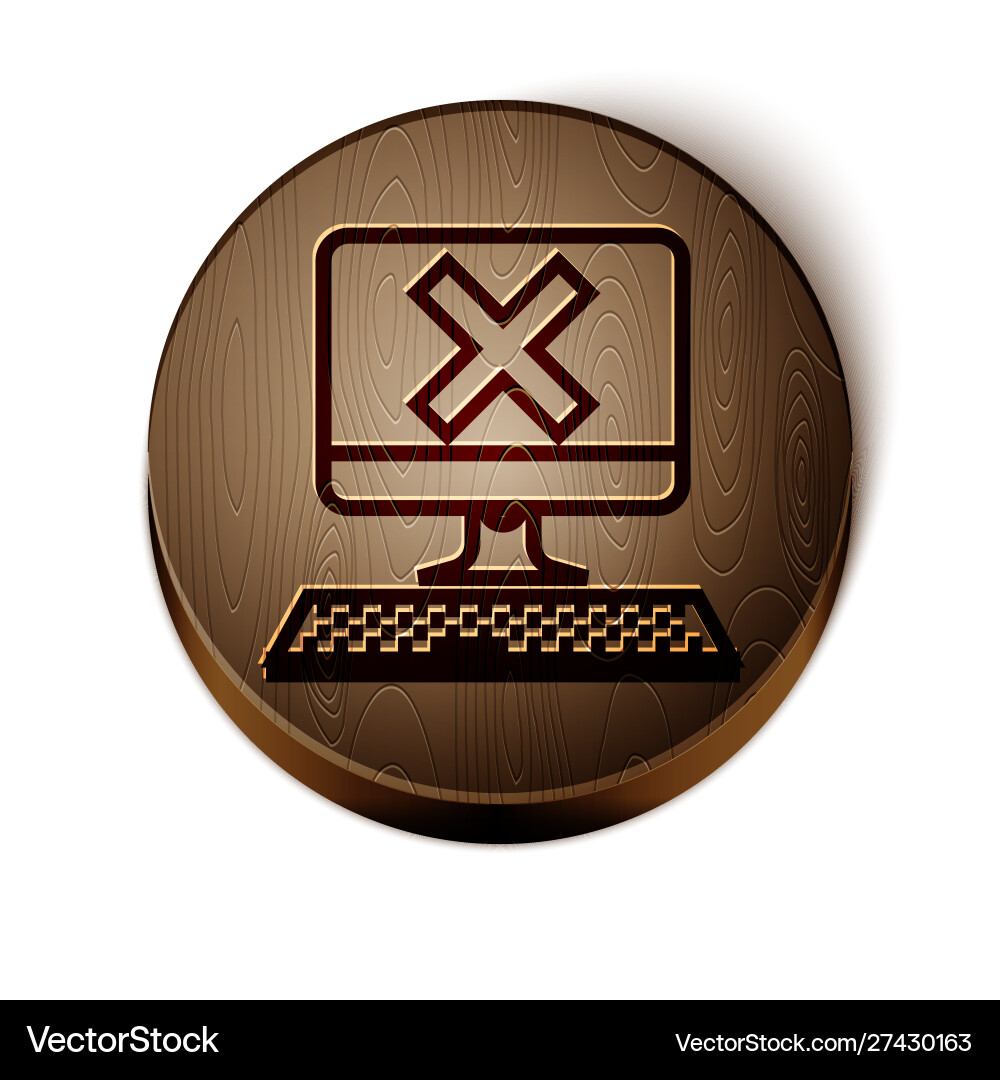 Brown line computer with keyboard and x mark icon Brown line computer with keyboard and x mark icon Vector Image