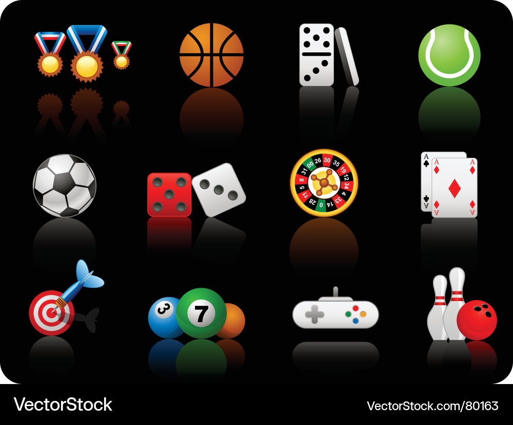 Game Icon Set - Black Background Vector Image