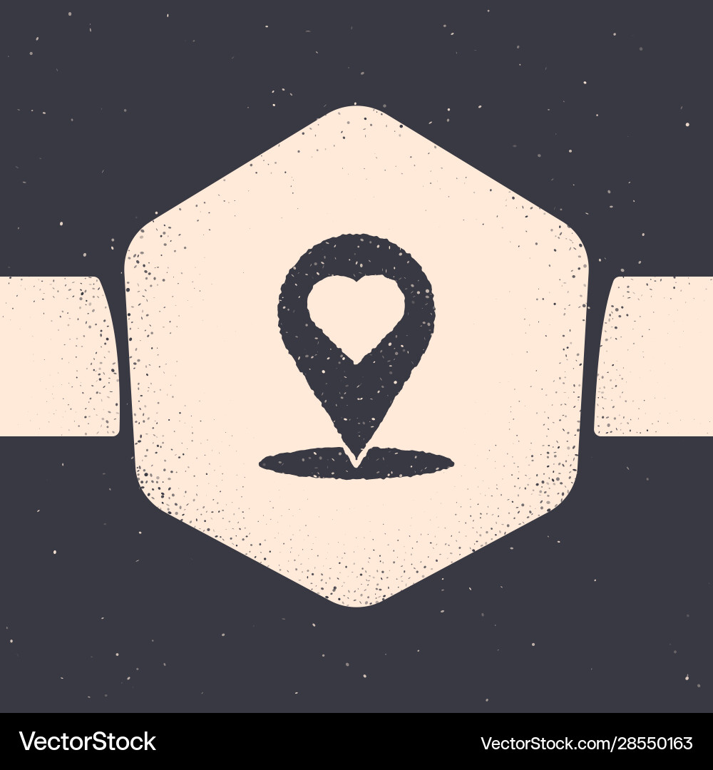 Grunge map pointer with heart icon isolated Grunge map pointer with heart icon isolated vector image