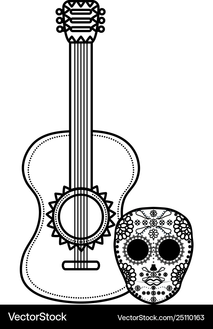 Mexikanische Totenkopf-Todmaske mit Gitarre Mexikanische Totenkopf-Todmaske mit Gitarre vektorbild