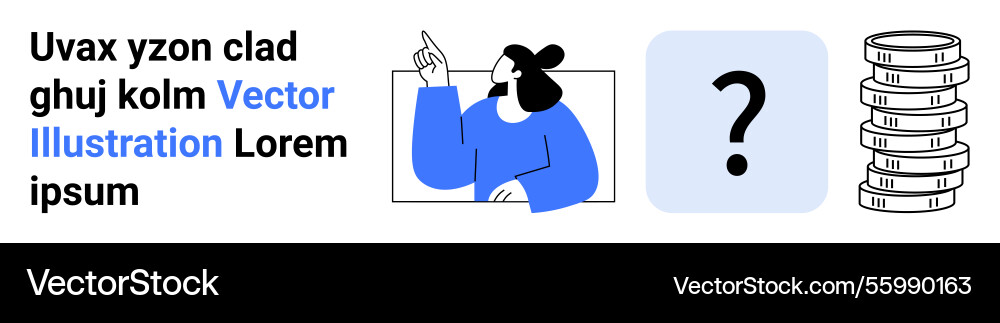 Person pointing at question mark with stack Person pointing at question mark with stack vector image