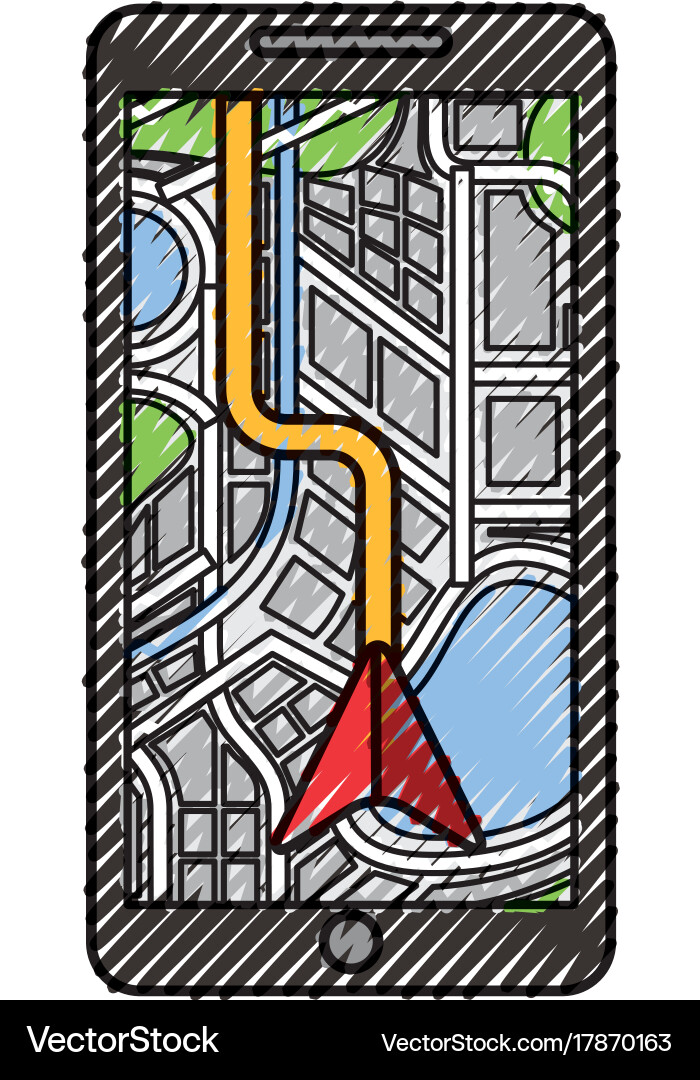 Road map direction in mobile phone with arrow vector image