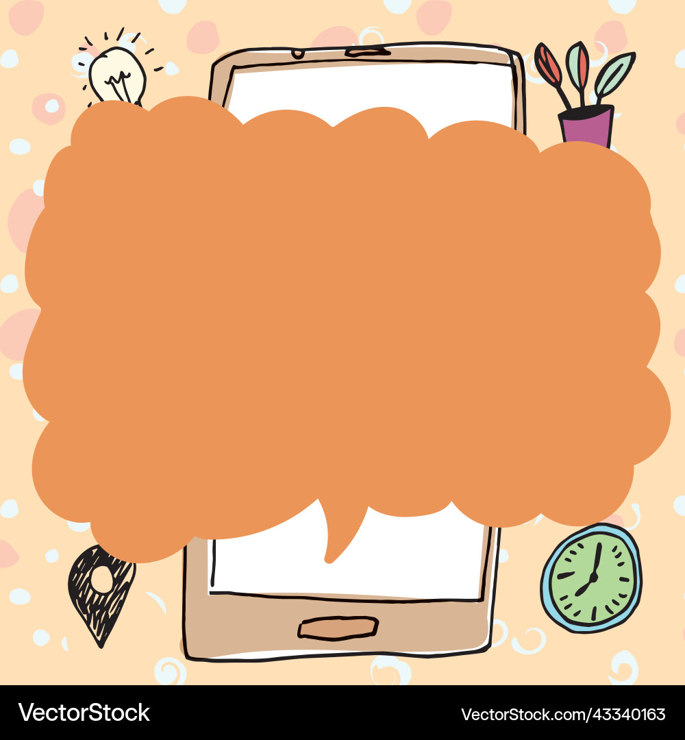 Speech bubble with important message above mobile Speech bubble with important message above mobile Vector Image