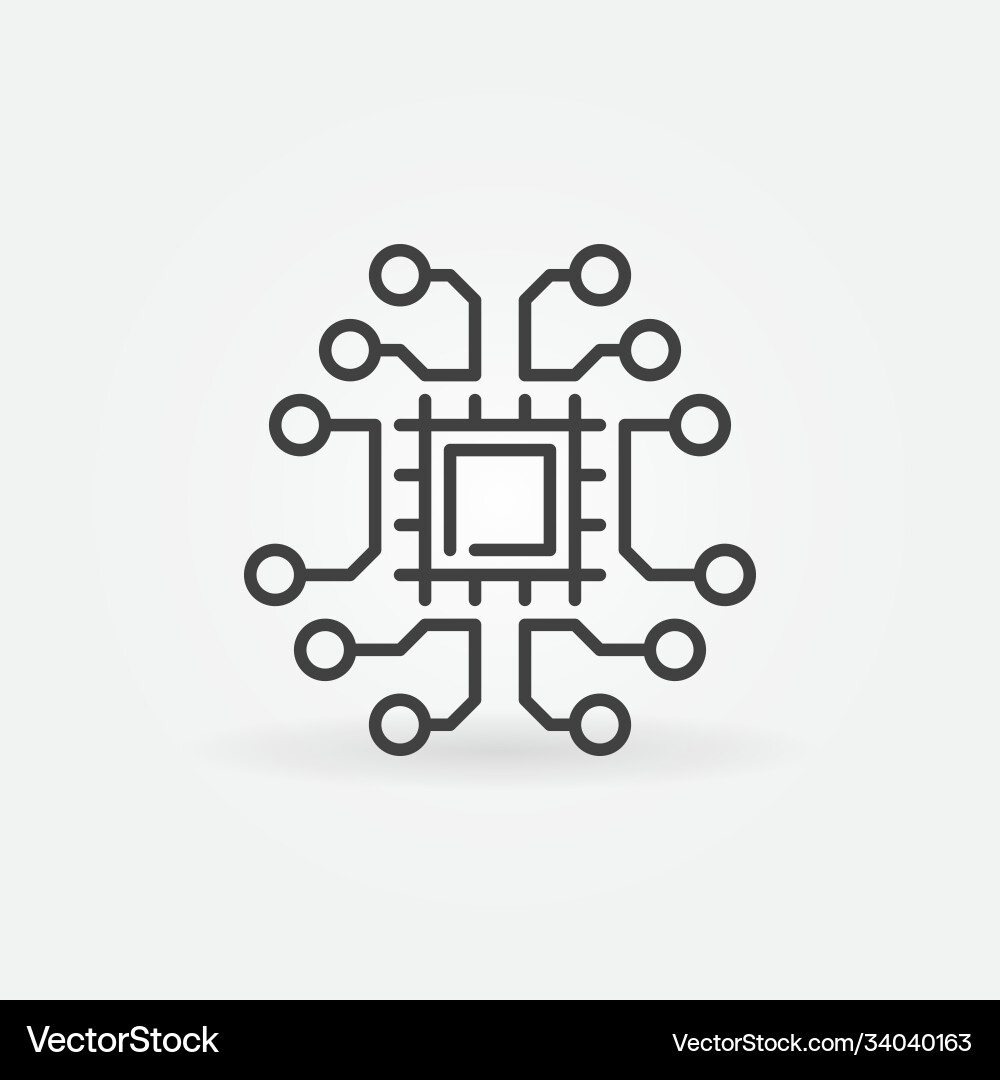Tech brain line icon chip inside outline Tech brain line icon chip inside outline vector image