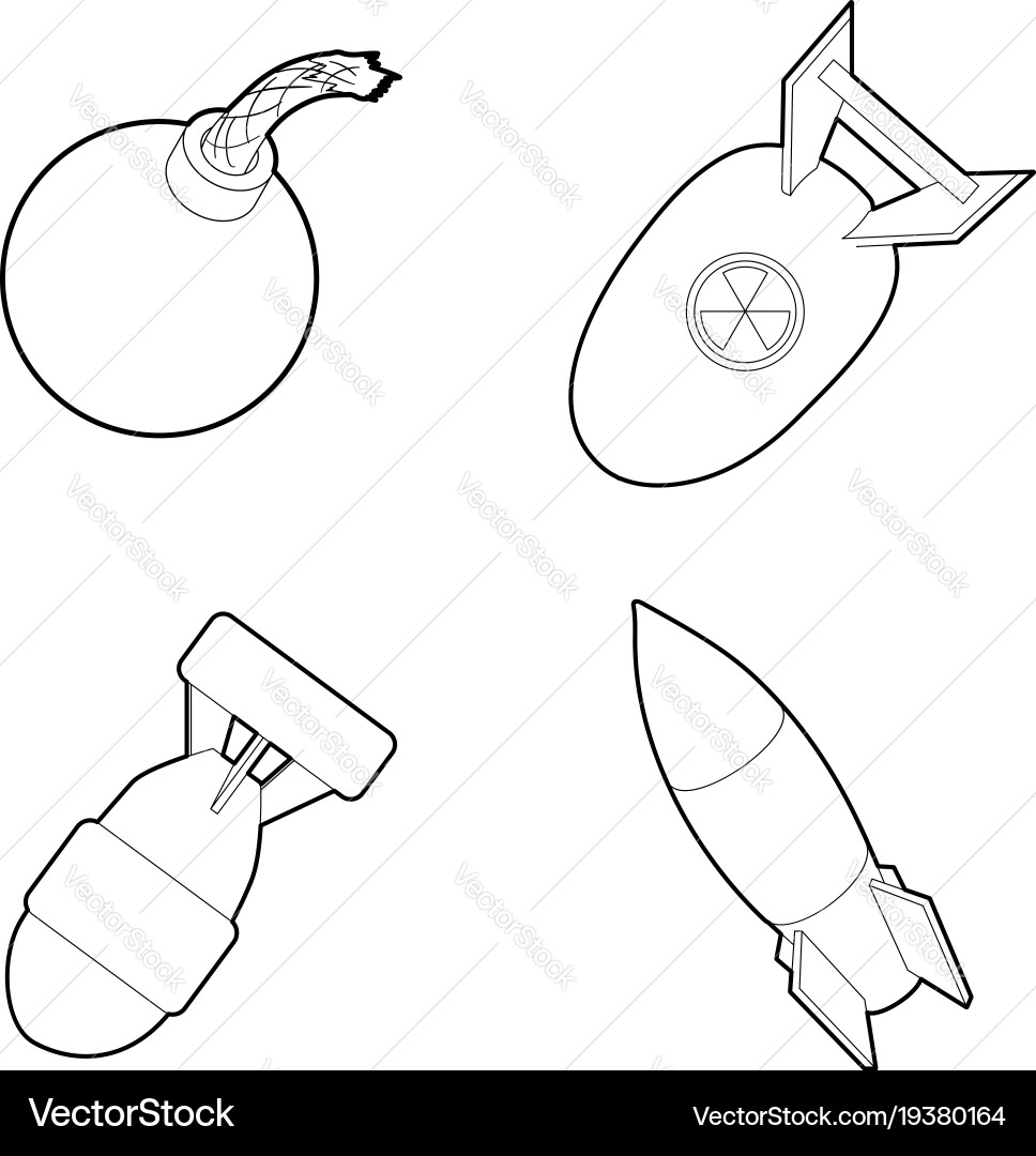 Bomb icon set outline style Royalty Free Vector Image