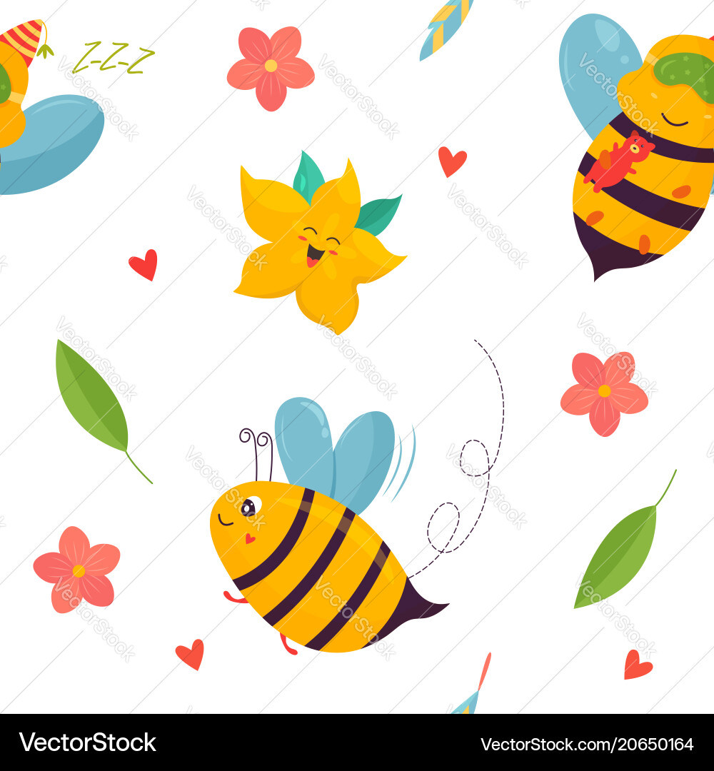 Bright pattern with bees carambola and elements Bright pattern with bees carambola and elements vector image