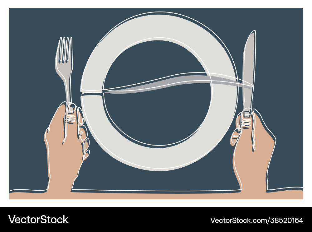 Continuous line drawing fork and knife in hand Continuous line drawing fork and knife in hand vector image