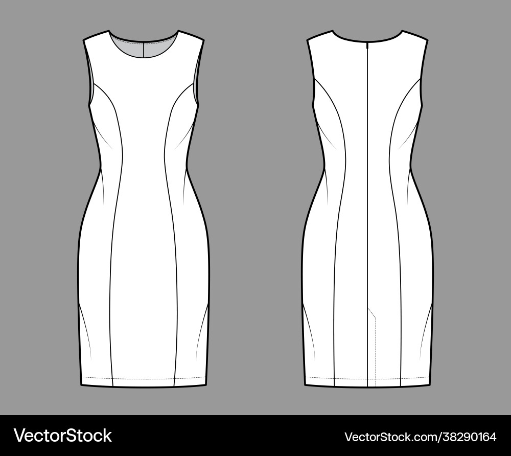 bodycon dress technical drawing Chic White Cut-Out Bodycon Dress – Luna Merker main image 0