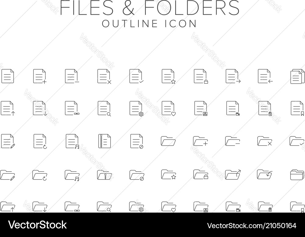 Files and folders line icon set vector image