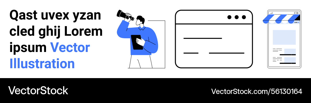 Man using telescope web browser interface Man using telescope web browser interface vector image