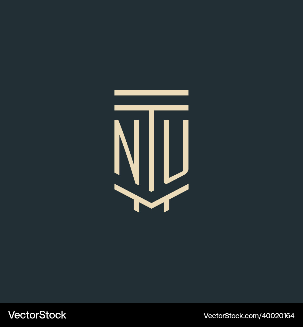 Nu initial monogram with simple line art pillar Nu initial monogram with simple line art pillar Vector Image