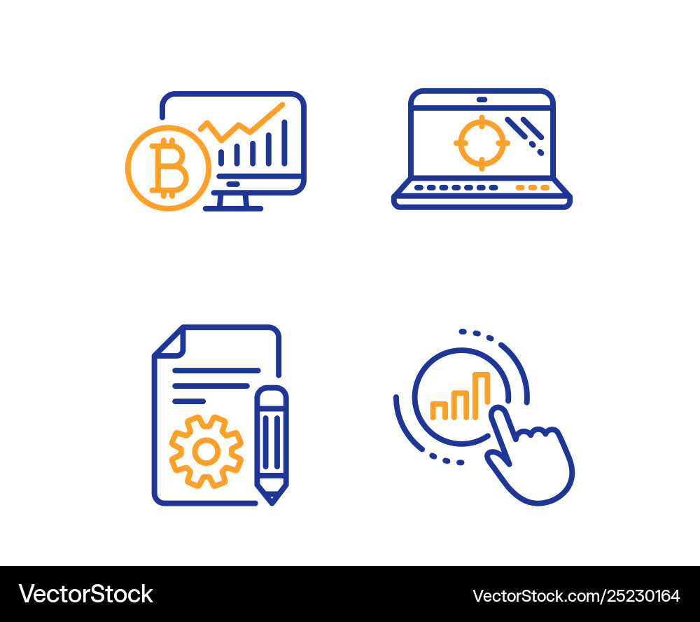 Seo laptop documentation and bitcoin chart icons Seo laptop documentation and bitcoin chart icons vector image