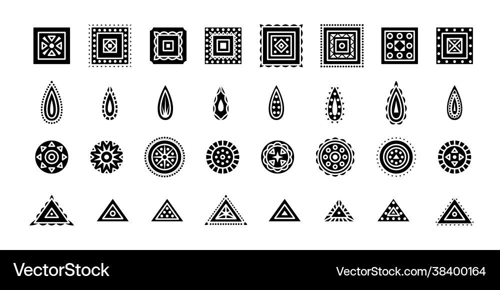 Set geomitrical ornaments in boho style simple Vector Image