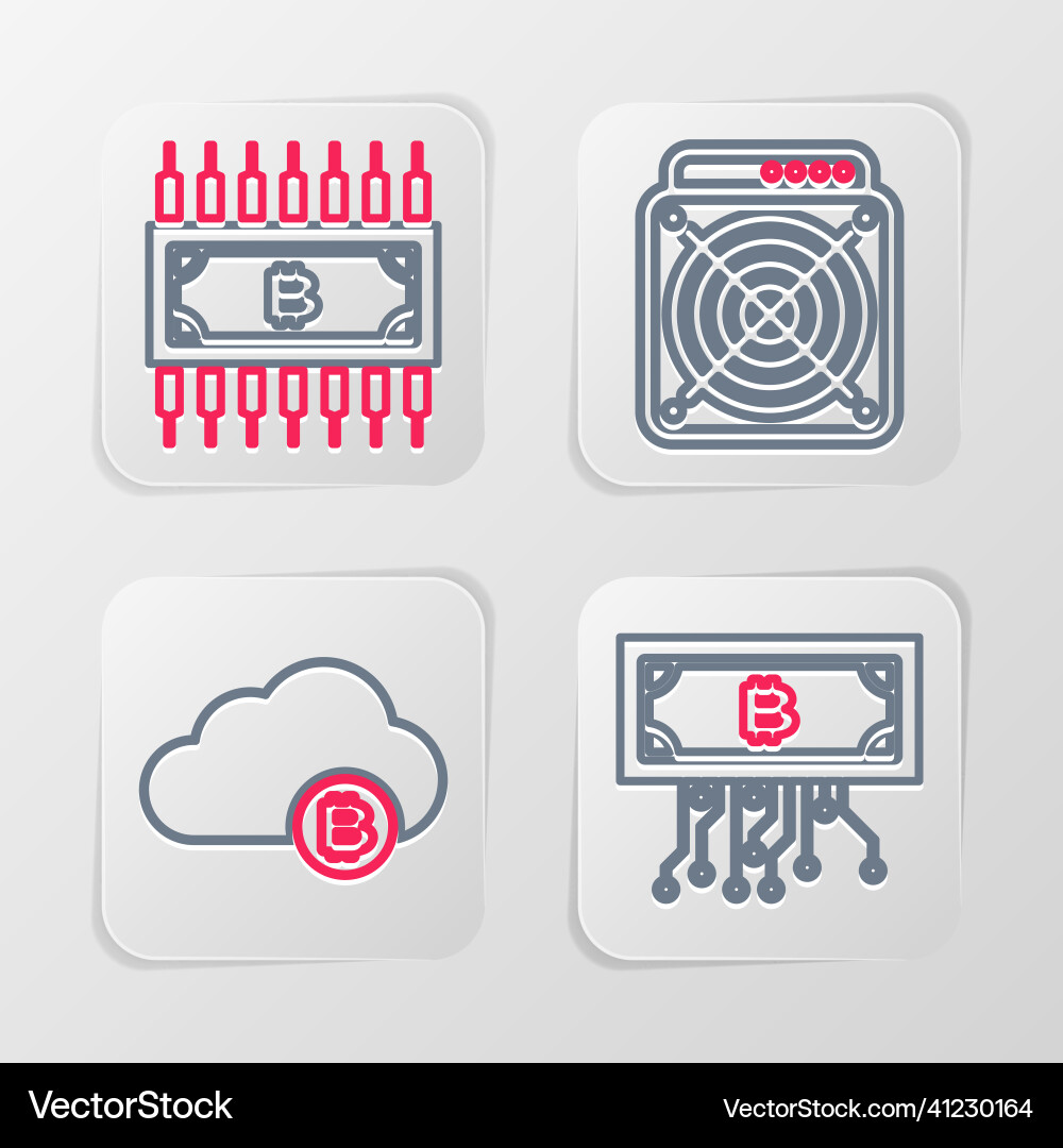 Set line cryptocurrency bitcoin with circuit Set line cryptocurrency bitcoin with circuit vector image
