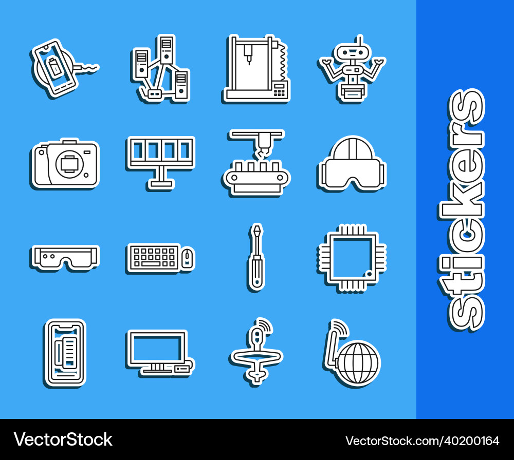 Set line social network processor Set line social network processor vector image