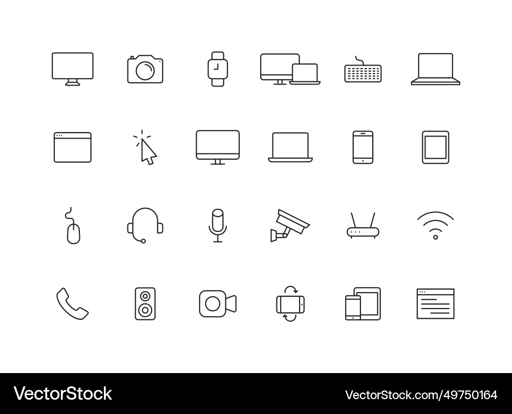 Set of 24 device and technology web icons in line vector image