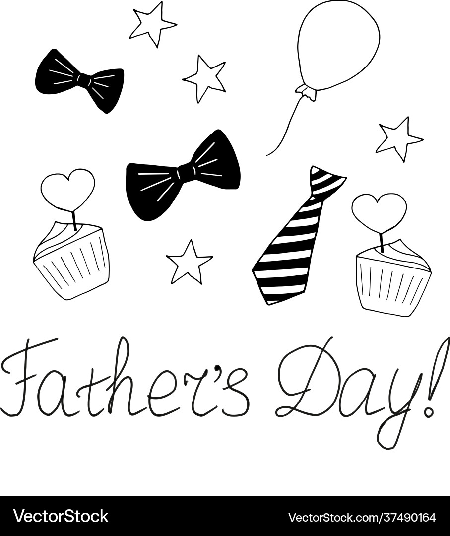 Tie balloon stars bow cupcake and lettering Tie balloon stars bow cupcake and lettering vector image