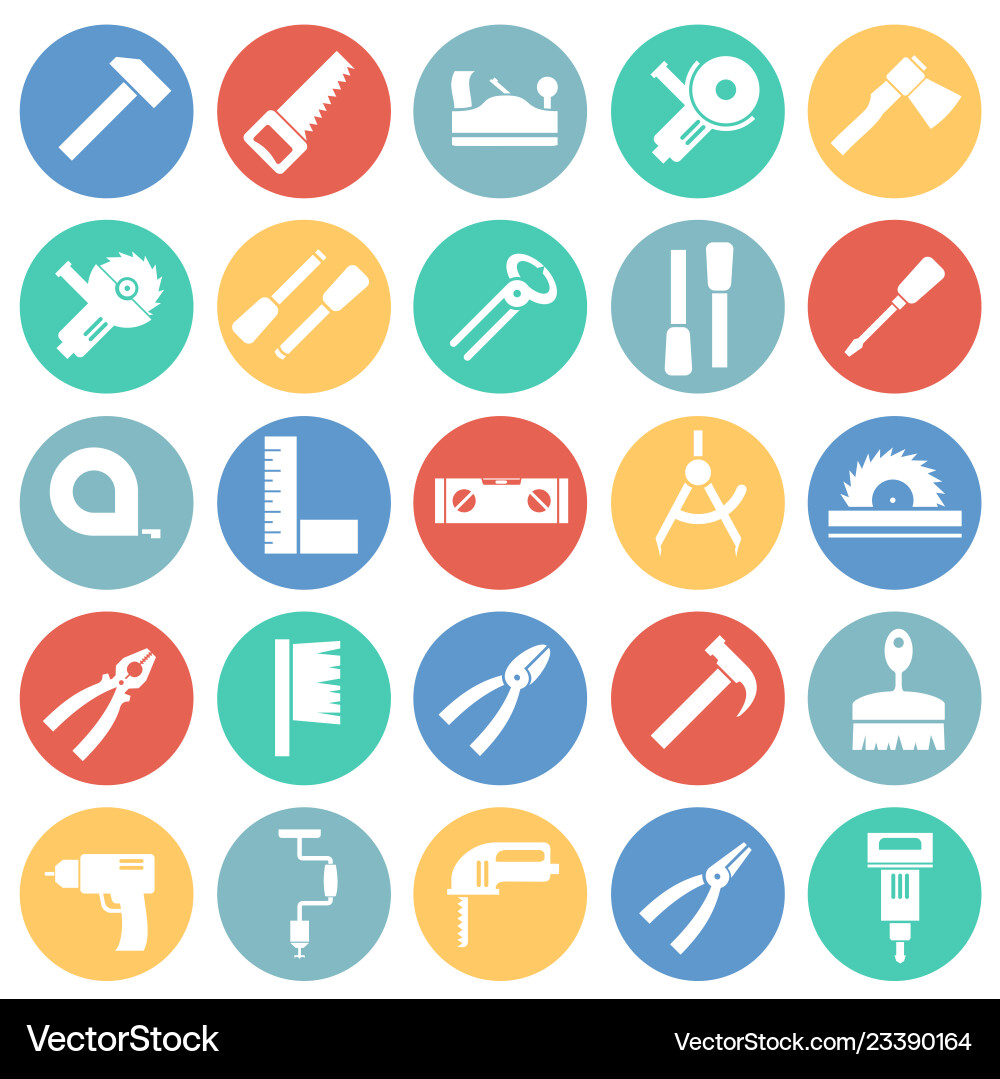 Tools icons set on color circles background Tools icons set on color circles background Vector Image