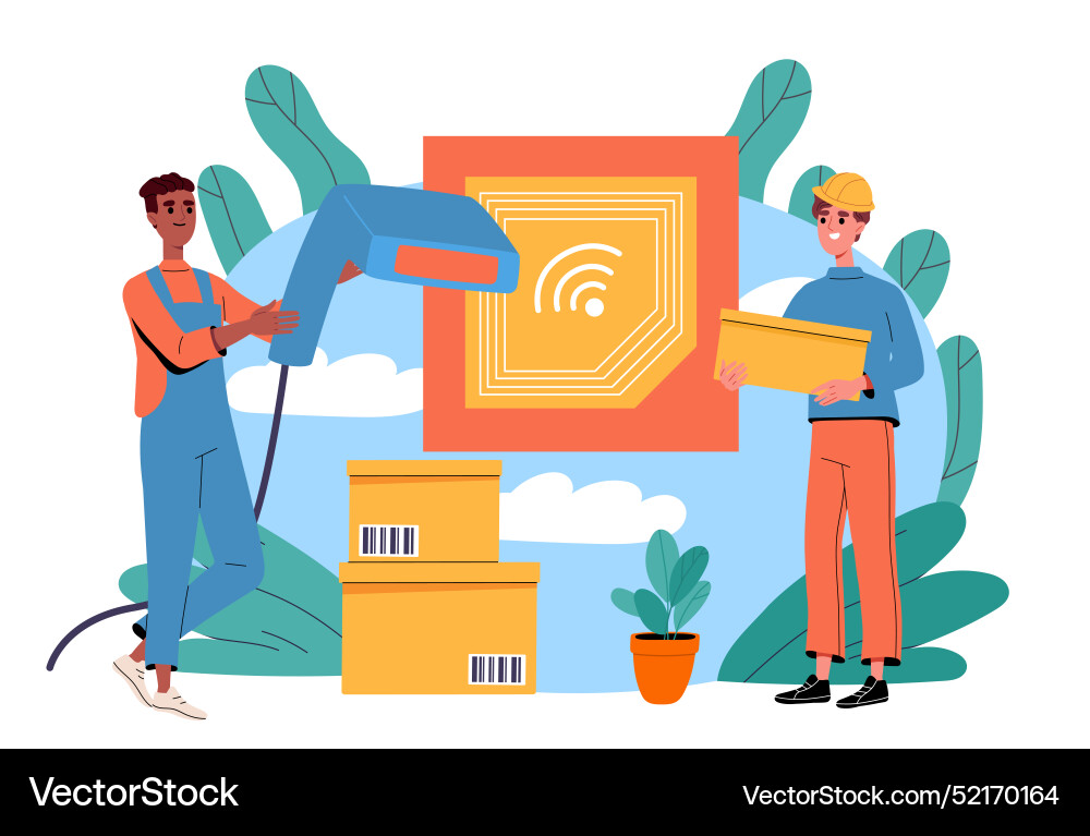 Warehouse workers with bar code reader men Warehouse workers with bar code reader men vector image