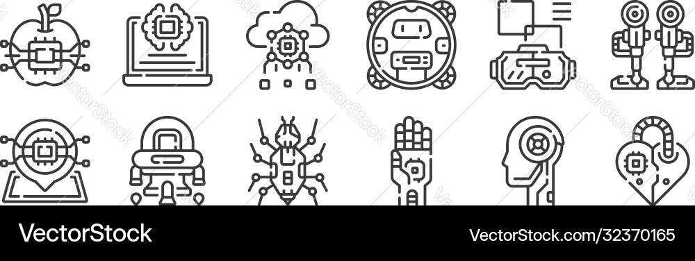 12 set linear robotics icons thin outline 12 set linear robotics icons thin outline vector image