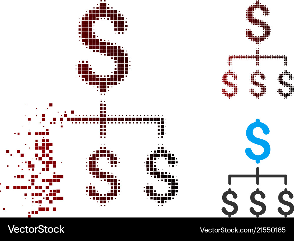 Broken pixel halftone financial hierarchy icon Vector Image