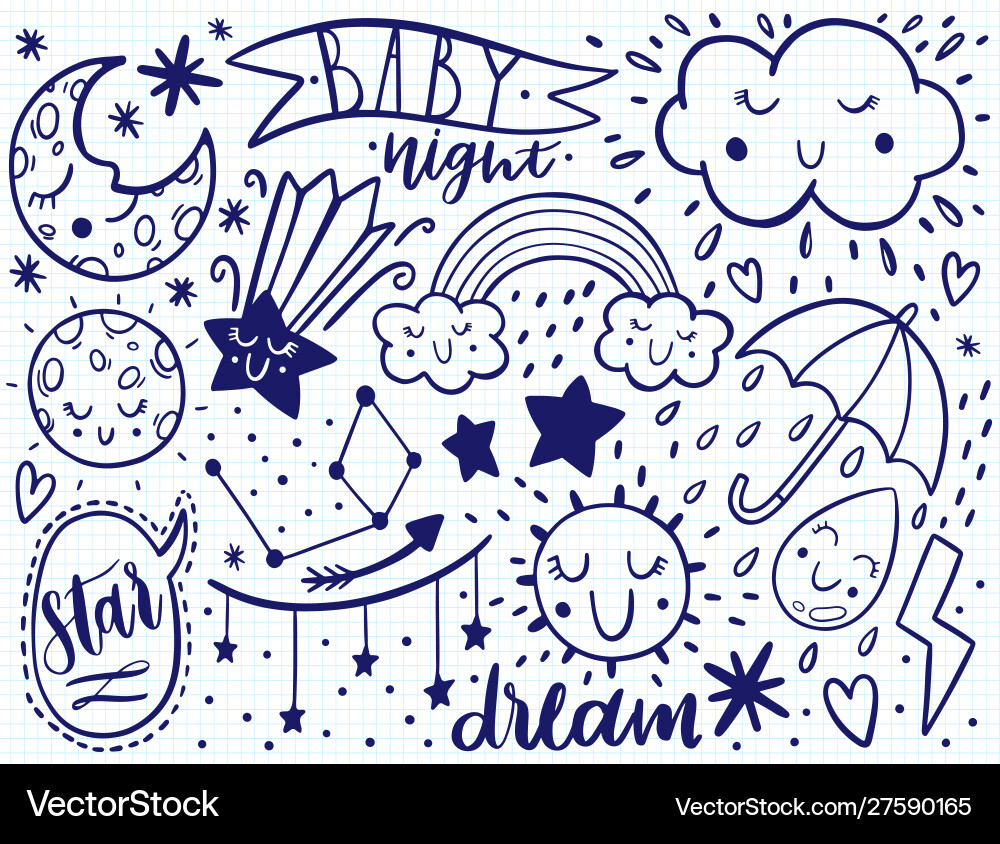 Dooodle sketch kids set hand dreawn style baby Dooodle sketch kids set hand dreawn style baby vector image