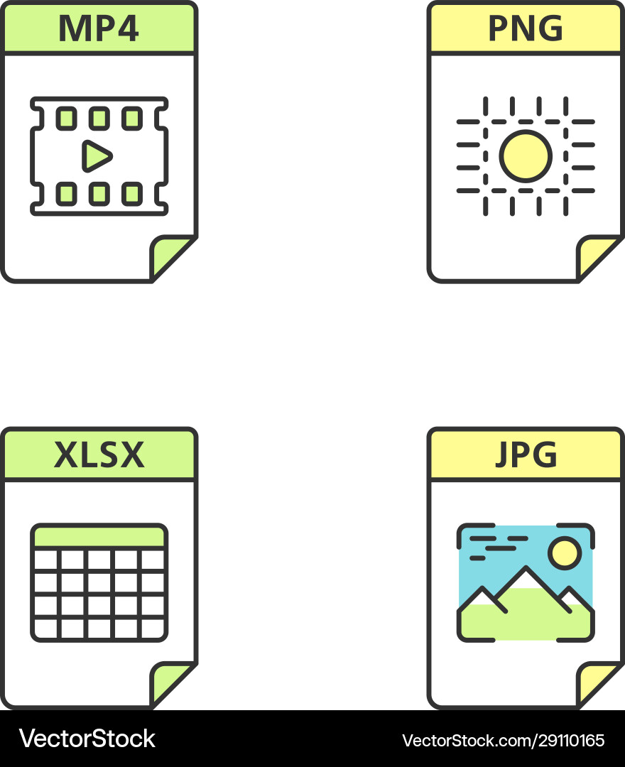 Files format color icons set multimedia image vector image