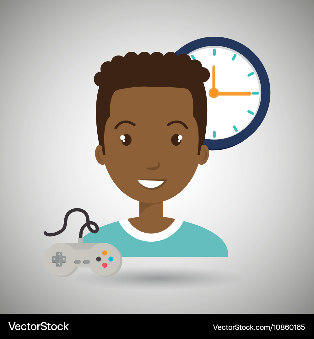 Man cartoon control game clock Vector Image
