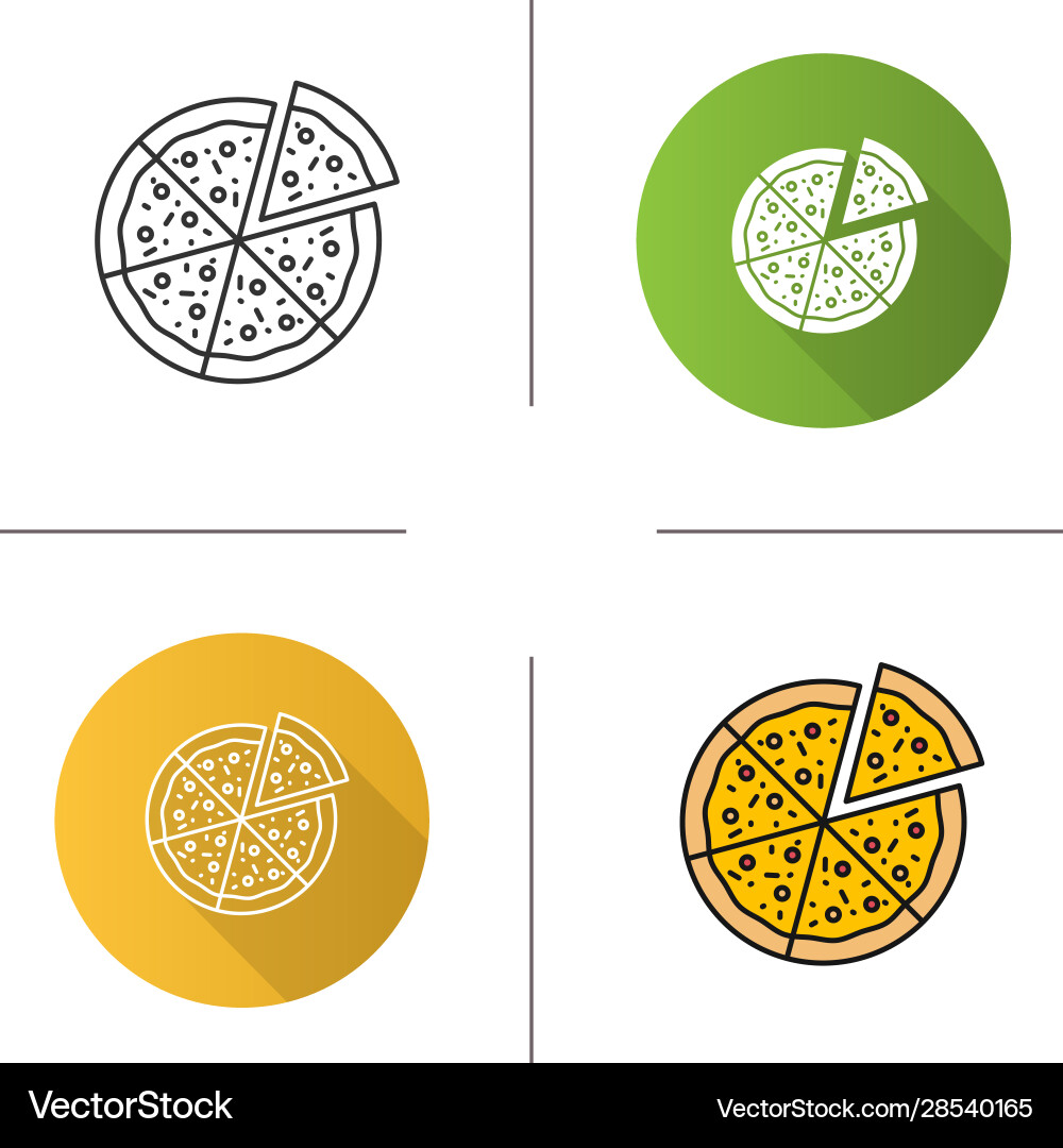 Pizza with one slice separated icon Pizza with one slice separated icon Vector Image