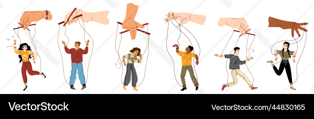 Puppet master hands manipulate people Puppet master hands manipulate people vector image