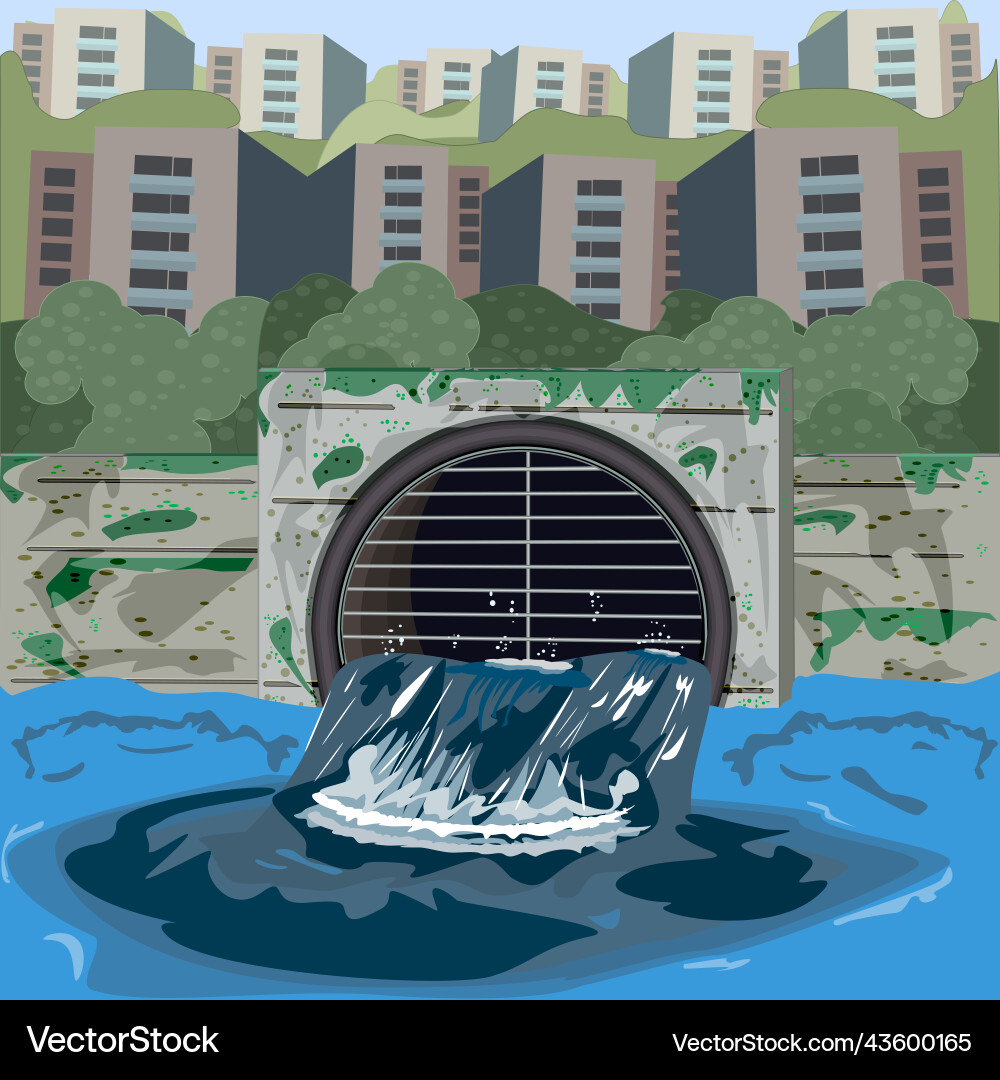 Stadtabwasser wird durch Rohrleitungen entladen Stadtabwasser wird durch Rohrleitungen entladen vektorbild
