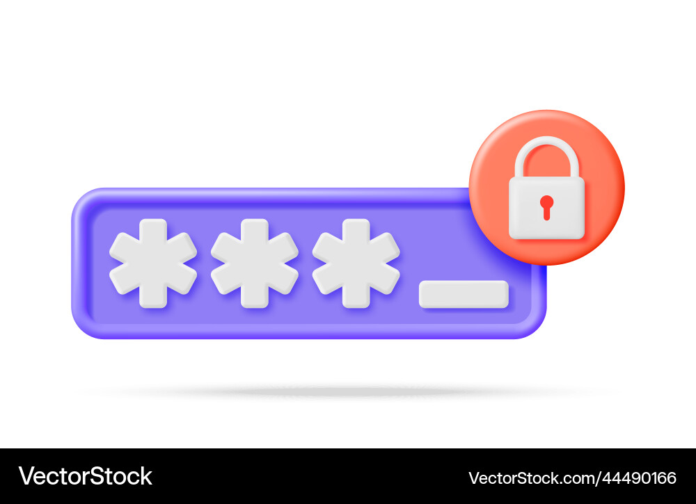 3d password field with padlock isolated 3d password field with padlock isolated vector image