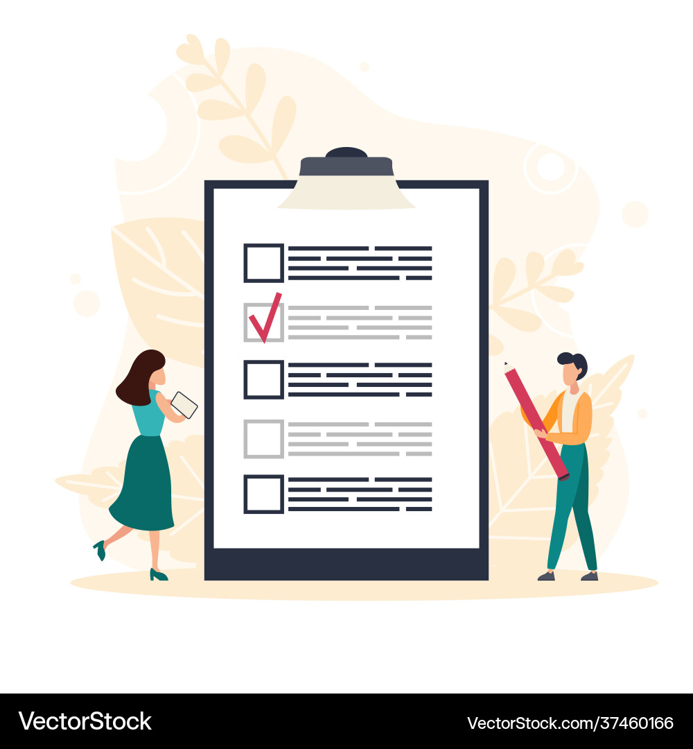 Complete checklist and check mark ticks man Vector Image