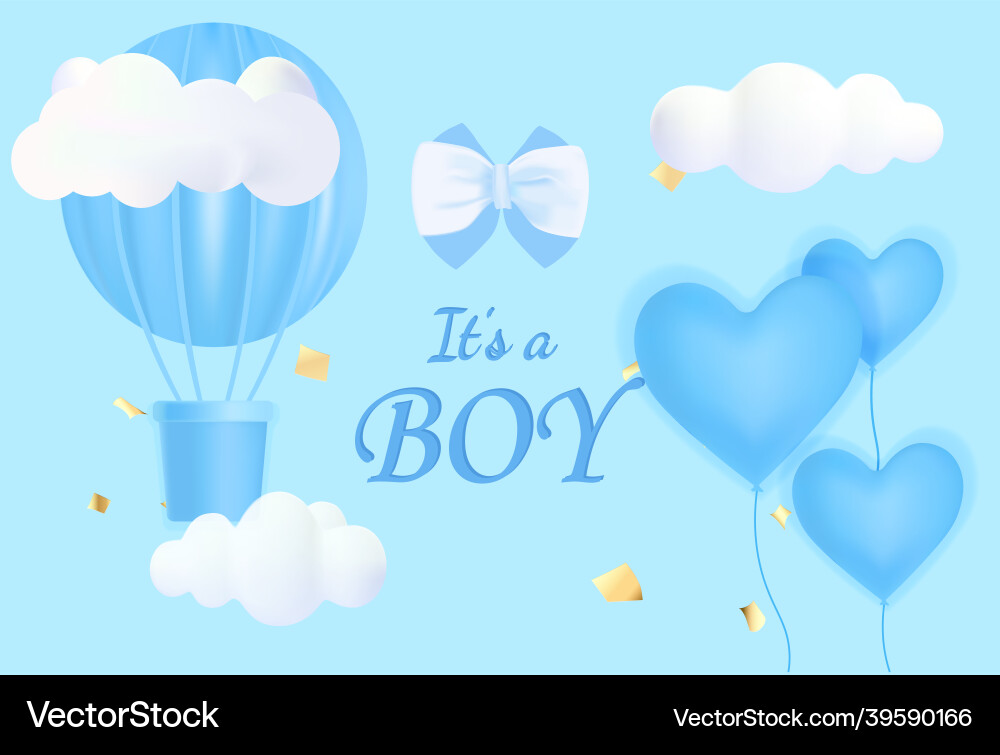 Cute postcard template with its a boy lettering Cute postcard template with its a boy lettering vector image