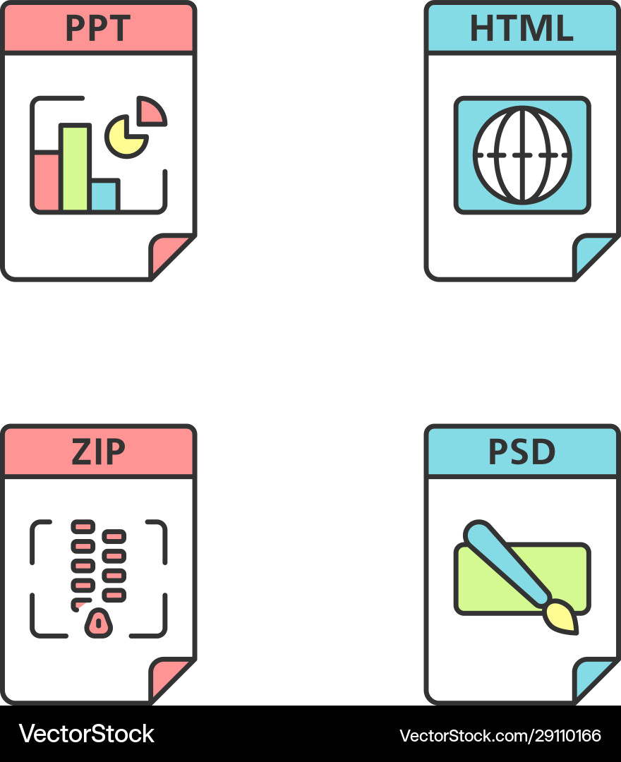 Files format color icons set presentation webpage Files format color icons set presentation webpage vector image